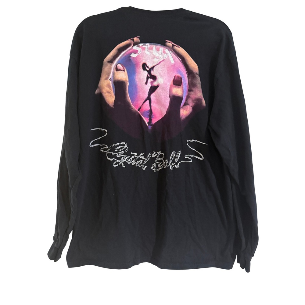 Styx Crystal Ball Band Shirt Mens XL Black Long Sleeve Graphic Tee Gildan Cotton